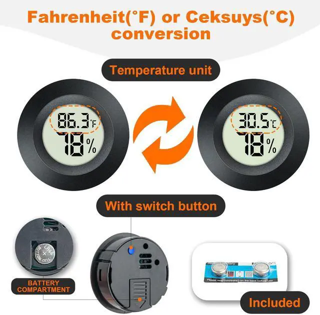 Alt view image 4 of 6 - 2 Pack Hygrometer Thermometer Mini Digital LCD Monitor Indoor/Outdoor Humidity Meter Gauge Temperature for Humidifiers Dehumidifiers Greenhouse Reptile Humidor Fahrenheit/Celsius(/)