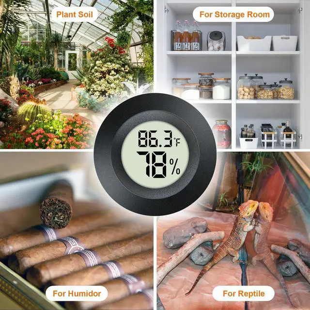 Alt view image 5 of 6 - 2 Pack Hygrometer Thermometer Mini Digital LCD Monitor Indoor/Outdoor Humidity Meter Gauge Temperature for Humidifiers Dehumidifiers Greenhouse Reptile Humidor Fahrenheit/Celsius(/)