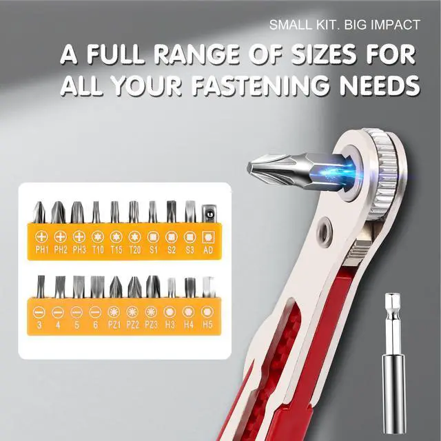 Alt view image 4 of 7 - 22-in-1 Magnetic Ratchet Screwdriver Set w/Reversible Wrench & Bits | Compact for Tight Spaces, DIY/Home/Car Repairs | Best Gift for DIYers, Handymen & Men