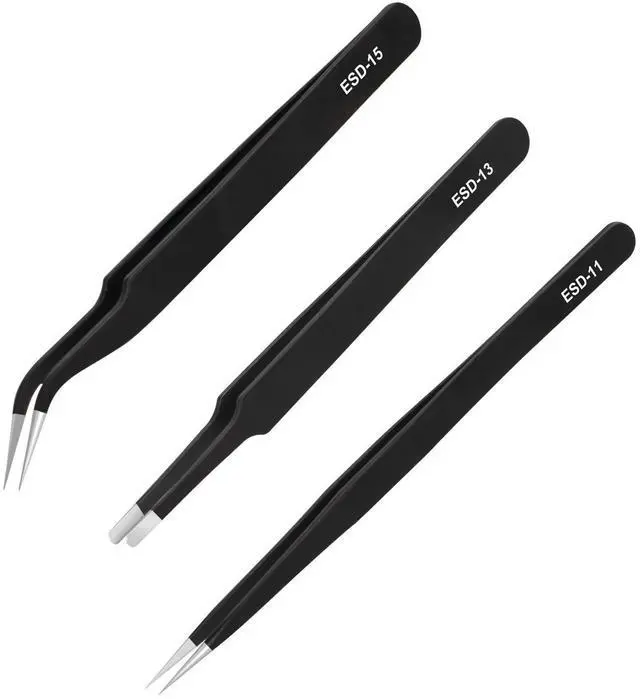 Alt view image 8 of 14 - 3PCS Precision Tweezers Set, Upgraded ESD high-end anti-static for Craft, Electronics, Soldering, Laboratory Work, Soldering, Model, Eyelash Extensions, Nail stickers, Jewelry-Making