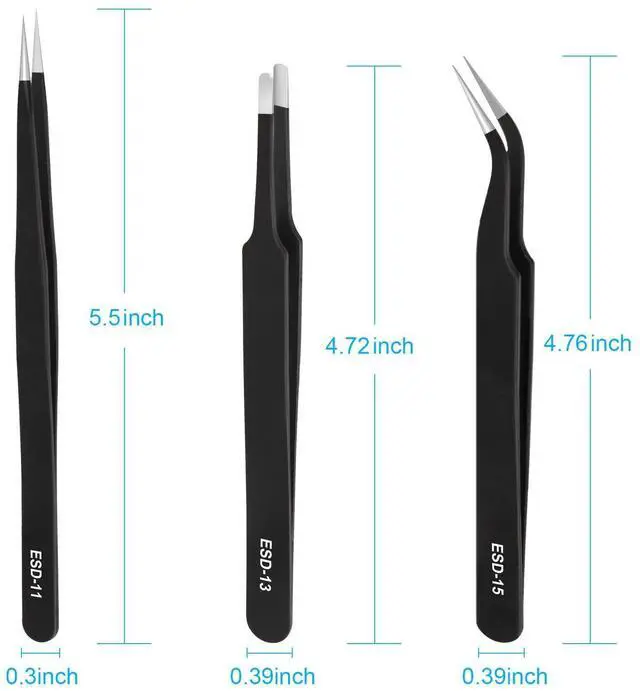 Alt view image 9 of 14 - 3PCS Precision Tweezers Set, Upgraded ESD high-end anti-static for Craft, Electronics, Soldering, Laboratory Work, Soldering, Model, Eyelash Extensions, Nail stickers, Jewelry-Making