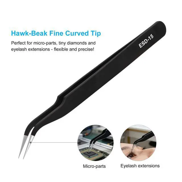 Alt view image 12 of 14 - 3PCS Precision Tweezers Set, Upgraded ESD high-end anti-static for Craft, Electronics, Soldering, Laboratory Work, Soldering, Model, Eyelash Extensions, Nail stickers, Jewelry-Making
