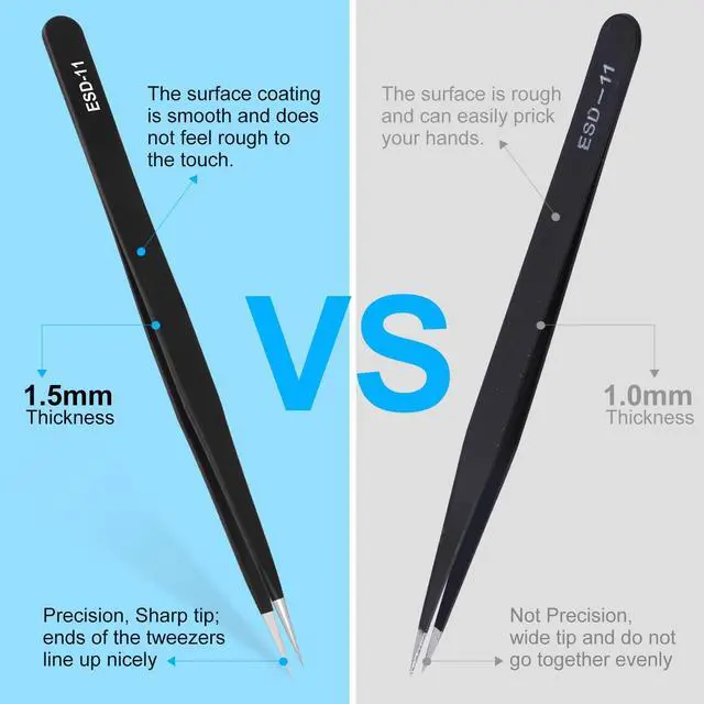Alt view image 13 of 14 - 3PCS Precision Tweezers Set, Upgraded ESD high-end anti-static for Craft, Electronics, Soldering, Laboratory Work, Soldering, Model, Eyelash Extensions, Nail stickers, Jewelry-Making