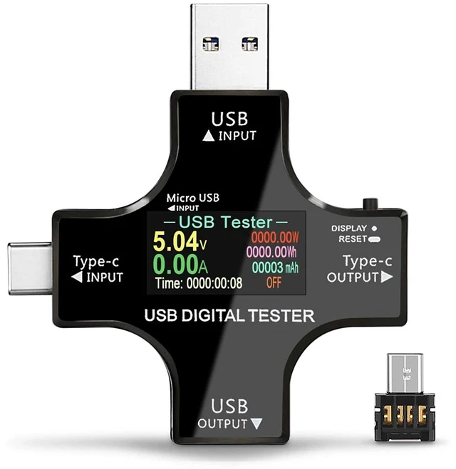 Main image of 2 in 1 Type C USB Power Meter Tester LCD Digital Multimeter Voltage Current Capacity Temperature Working Time Detector Analyzer Dongle Unit for Charger Power Bank Phone Battery Test with OTG Adapter