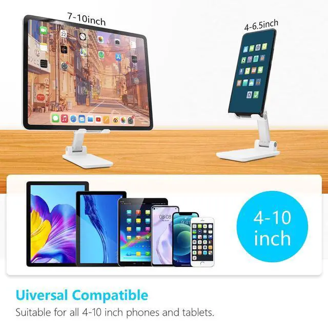 Alt view image 2 of 7 - NEW Cell Phone Stand, Folding Desktop Phone Stand, Angle Height Adjustable Mobile Phone Holder for Desk, Office, Tablet Stand Compatible with All Phones 4-10 Inches Cell Phone/Tablet (White)