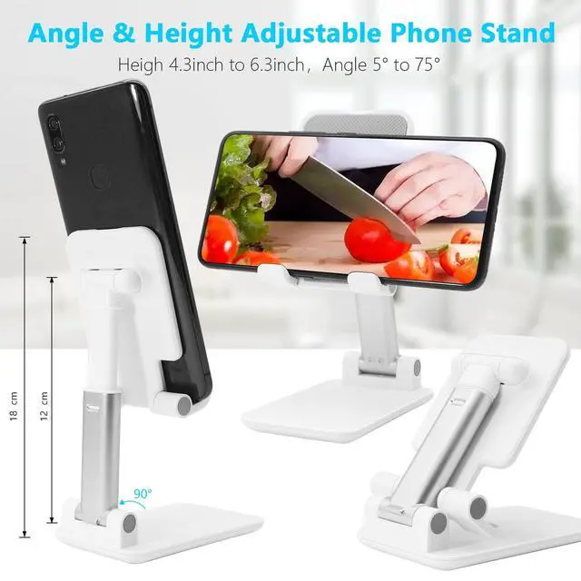 Alt view image 3 of 7 - NEW Cell Phone Stand, Folding Desktop Phone Stand, Angle Height Adjustable Mobile Phone Holder for Desk, Office, Tablet Stand Compatible with All Phones 4-10 Inches Cell Phone/Tablet (White)