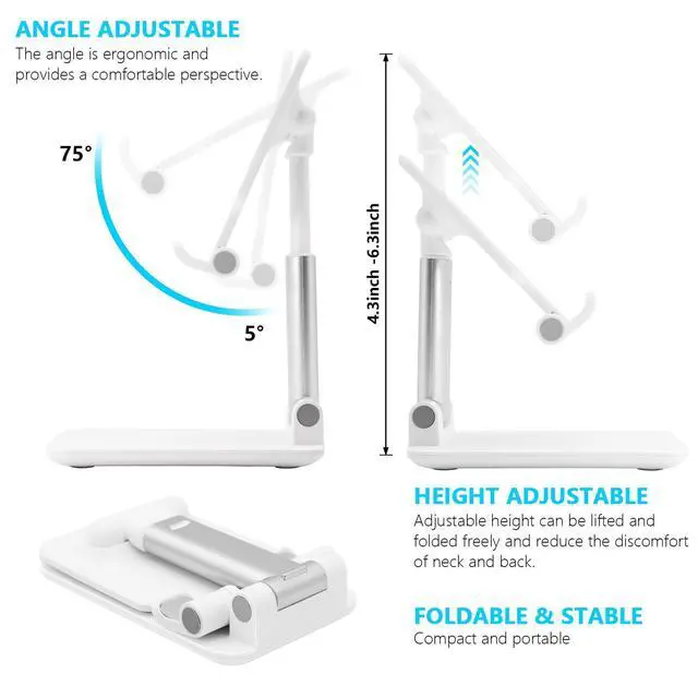 Alt view image 4 of 7 - NEW Cell Phone Stand, Folding Desktop Phone Stand, Angle Height Adjustable Mobile Phone Holder for Desk, Office, Tablet Stand Compatible with All Phones 4-10 Inches Cell Phone/Tablet (White)