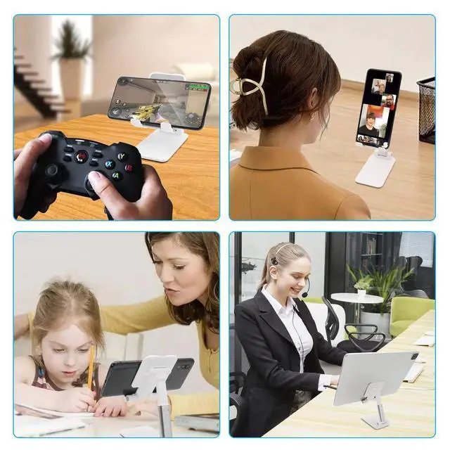Alt view image 5 of 7 - NEW Cell Phone Stand, Folding Desktop Phone Stand, Angle Height Adjustable Mobile Phone Holder for Desk, Office, Tablet Stand Compatible with All Phones 4-10 Inches Cell Phone/Tablet (White)