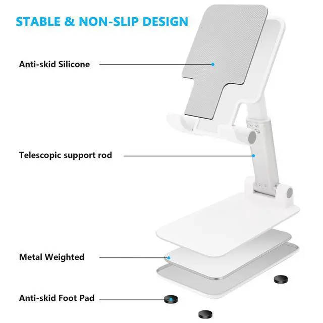 Alt view image 6 of 7 - NEW Cell Phone Stand, Folding Desktop Phone Stand, Angle Height Adjustable Mobile Phone Holder for Desk, Office, Tablet Stand Compatible with All Phones 4-10 Inches Cell Phone/Tablet (White)