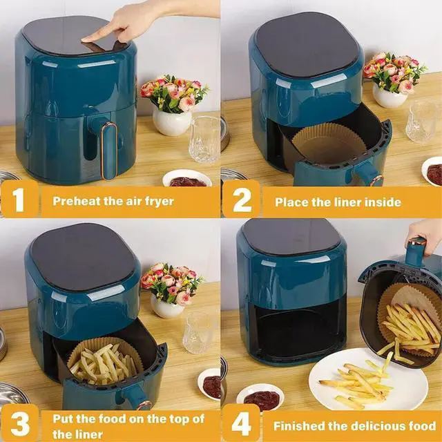 Alt view image 3 of 6 - 100-Pack 6.3-Inch Air Fryer Disposable Paper Liners - Non-Stick Parchment Liners for Air Fryer, Grease-Proof Baking Cups, Easy Cleanup Kitchen Accessories