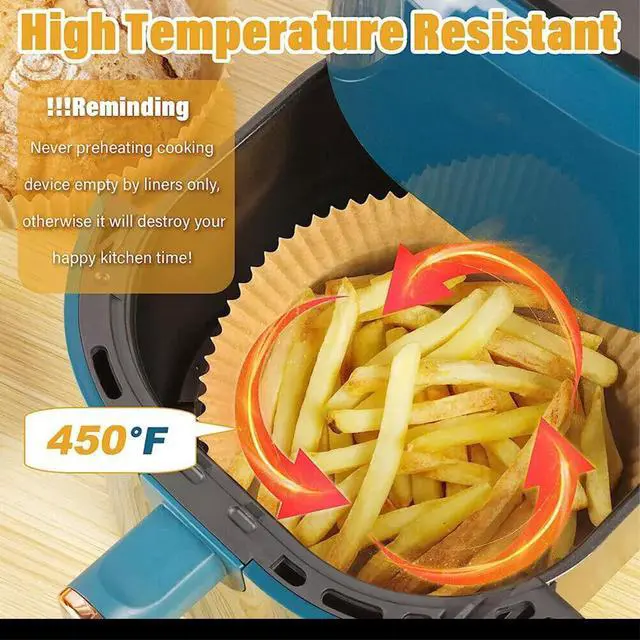 Alt view image 2 of 6 - 100-Pack 6.3-Inch Air Fryer Disposable Paper Liners - Non-Stick Parchment Liners for Air Fryer, Grease-Proof Baking Cups, Easy Cleanup Kitchen Accessories
