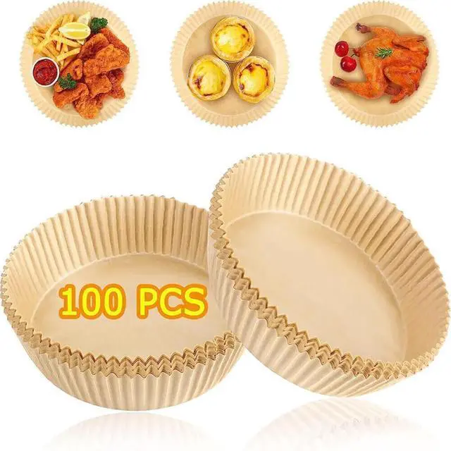Main image of 100-Pack 6.3-Inch Air Fryer Disposable Paper Liners - Non-Stick Parchment Liners for Air Fryer, Grease-Proof Baking Cups, Easy Cleanup Kitchen Accessories