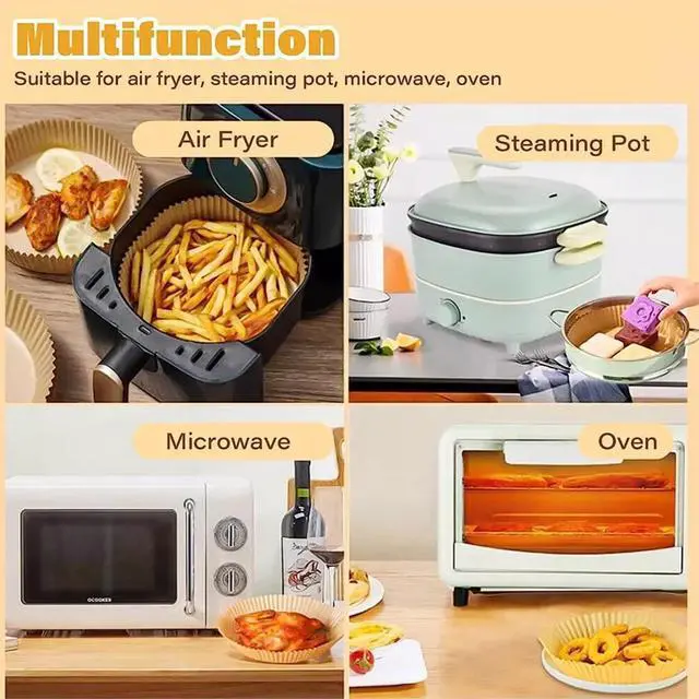 Alt view image 6 of 6 - 100-Pack 6.3-Inch Air Fryer Disposable Paper Liners - Non-Stick Parchment Liners for Air Fryer, Grease-Proof Baking Cups, Easy Cleanup Kitchen Accessories