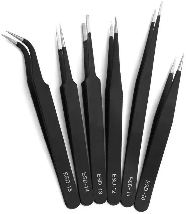 Main image of Rackii 6-Pcs Precision Tweezers Set, ESD Safe Stainless Steel Fine Tip