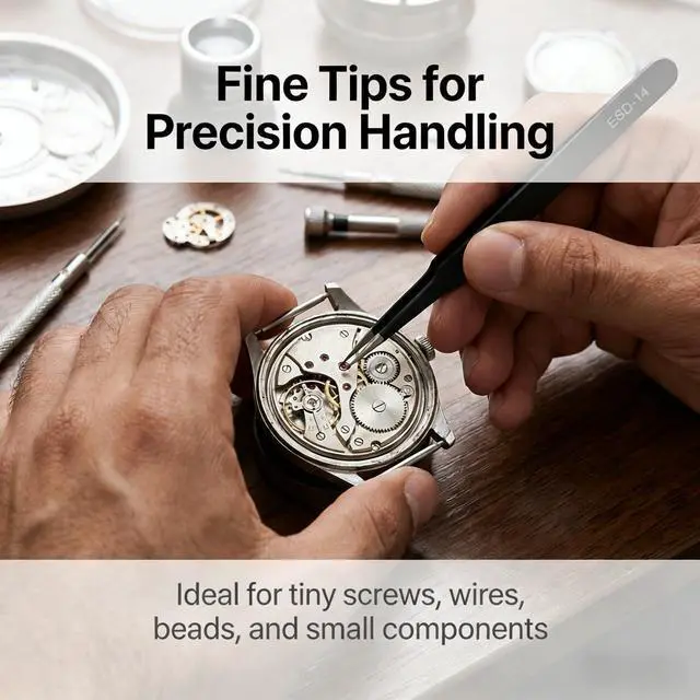 Alt view image 4 of 7 - Rackii 6-Pcs Precision Tweezers Set, ESD Safe Stainless Steel Fine Tip