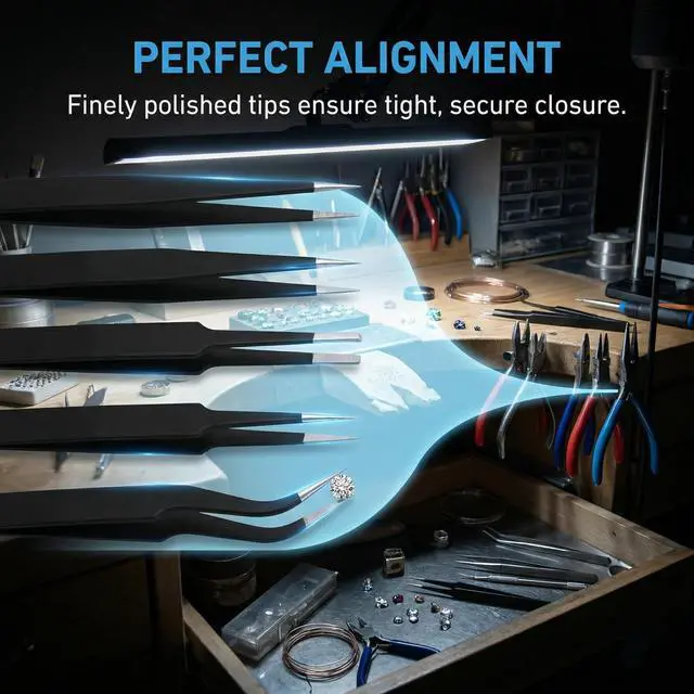 Alt view image 5 of 7 - Rackii 6-Pcs Precision Tweezers Set, ESD Safe Stainless Steel Fine Tip