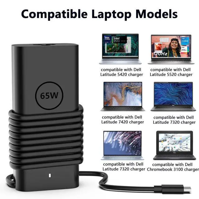Alt view image 4 of 7 - Replacement for Dell Laptop Charger 65W USB-C;Compatible with All Dell Computer 65 Watt USB Type C Power Adapter