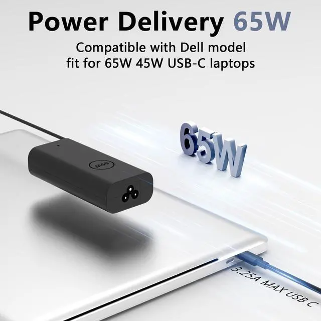 Alt view image 6 of 7 - Replacement for Dell Laptop Charger 65W USB-C;Compatible with All Dell Computer 65 Watt USB Type C Power Adapter
