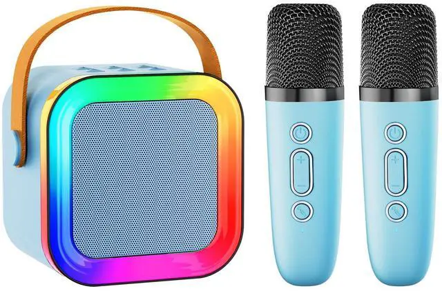 Alt view image 8 of 14 - Mini Karaoke Machine Speaker for Kids Adults,Portable Bluetooth with 1-2 Wireless Microphones,Christmas Birthday Gifts Toys Girls Boys Ages 4, 5, 6,7, 8,9,10,11,12+ Years Old Toddler (Blue - 2 Mic)