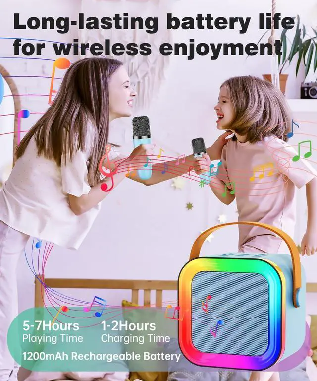 Alt view image 13 of 14 - Mini Karaoke Machine Speaker for Kids Adults,Portable Bluetooth with 1-2 Wireless Microphones,Christmas Birthday Gifts Toys Girls Boys Ages 4, 5, 6,7, 8,9,10,11,12+ Years Old Toddler (Blue - 2 Mic)