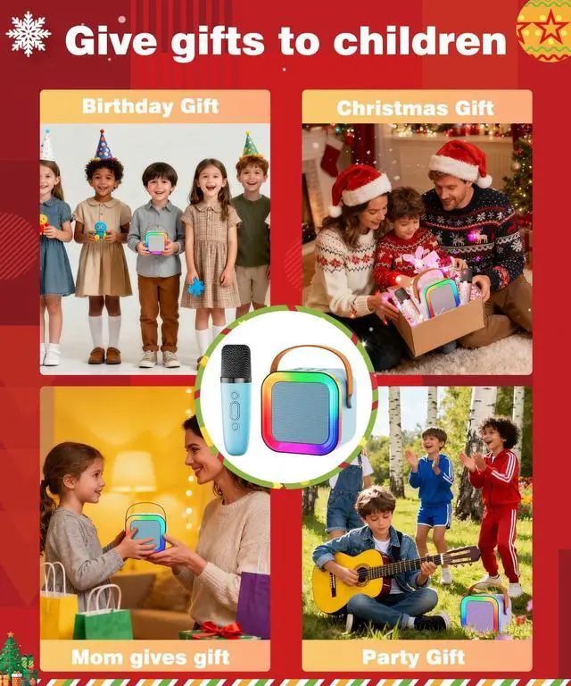 Alt view image 12 of 14 - Mini Karaoke Machine Speaker for Kids Adults,Portable Bluetooth with 1-2 Wireless Microphones,Christmas Birthday Gifts Toys Girls Boys Ages 4, 5, 6,7, 8,9,10,11,12+ Years Old Toddler (Blue - 2 Mic)