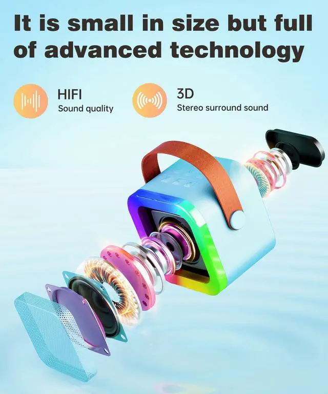 Alt view image 10 of 14 - Mini Karaoke Machine Speaker for Kids Adults,Portable Bluetooth with 1-2 Wireless Microphones,Christmas Birthday Gifts Toys Girls Boys Ages 4, 5, 6,7, 8,9,10,11,12+ Years Old Toddler (Blue - 2 Mic)