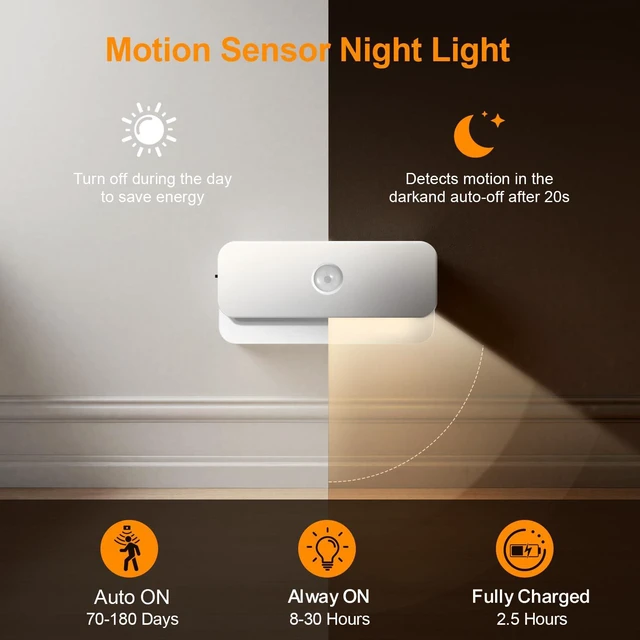 Alt view image 2 of 7 - Ankei 4-Pack Rechargeable Motion Sensor Night Light,Stair Lights Indoor, Wireless Stick on Anywhere Hallway Lamp/Closet for Bathroom, Bedroom, Kitchen, Cabinet, Stairs, Hallway
