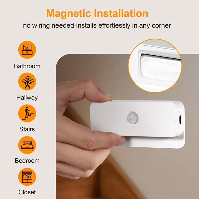 Alt view image 3 of 7 - Ankei 4-Pack Rechargeable Motion Sensor Night Light,Stair Lights Indoor, Wireless Stick on Anywhere Hallway Lamp/Closet for Bathroom, Bedroom, Kitchen, Cabinet, Stairs, Hallway