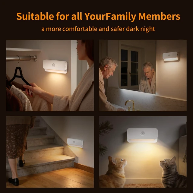 Alt view image 6 of 7 - Ankei 4-Pack Rechargeable Motion Sensor Night Light,Stair Lights Indoor, Wireless Stick on Anywhere Hallway Lamp/Closet for Bathroom, Bedroom, Kitchen, Cabinet, Stairs, Hallway