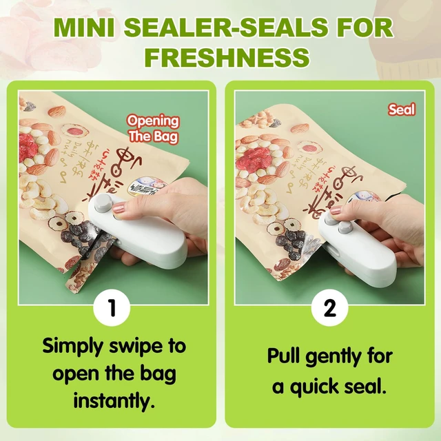 Alt view image 3 of 7 - Mini Bag Sealer, 2026 2 in 1 Rechargeable Chip Bag Sealer with Cutter and Magnet, Portable Handheld USB C Heat Sealer Resealer Machine for Snack Plastic Bags Food Storage (White + Black)