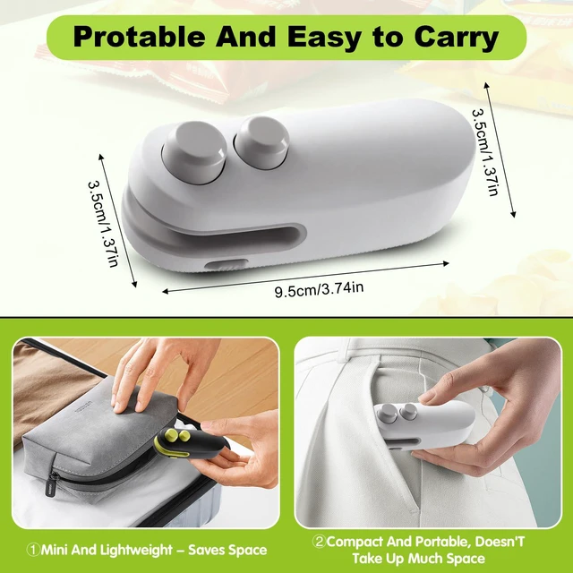 Alt view image 6 of 7 - Mini Bag Sealer, 2026 2 in 1 Rechargeable Chip Bag Sealer with Cutter and Magnet, Portable Handheld USB C Heat Sealer Resealer Machine for Snack Plastic Bags Food Storage (White + Black)