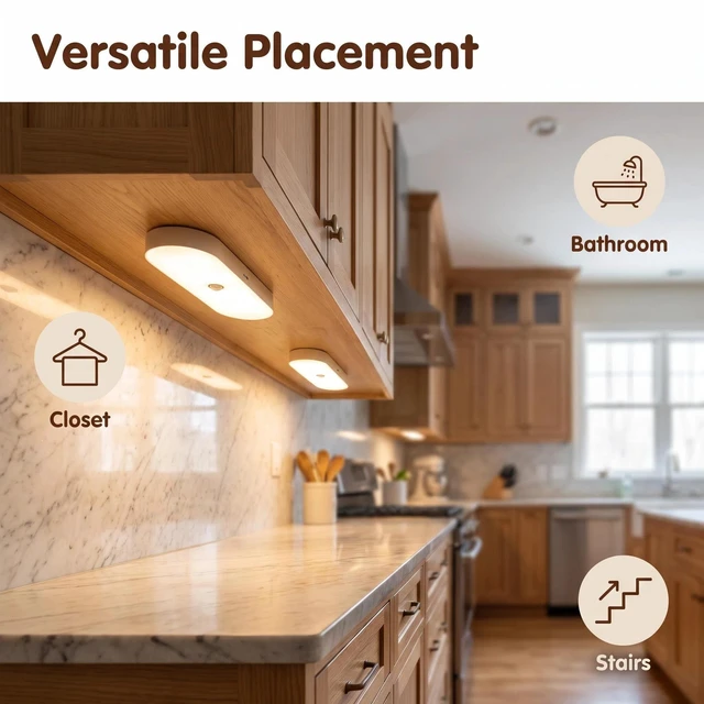 Alt view image 7 of 7 - Rechargeable Night Light with Motion Sensor Battery 2 Pack- Portable Mini Stick-on Stick-on Warm White LED - for Bathroom, Bedroom, Kitchen, Cabinet, Stairs, Hallway