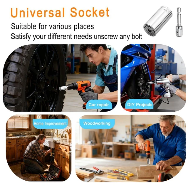 Alt view image 6 of 6 - Universal Socket, 7-19mm Self-Adjusting Socket with Power Drill Adapters, Fits Most Nuts and Bolts, Ideal Tool Gift for Men, Dad, Husband