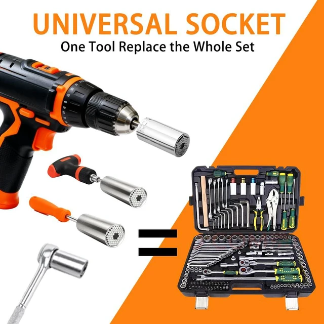 Alt view image 3 of 6 - Universal Socket, 7-19mm Self-Adjusting Socket with Power Drill Adapters, Fits Most Nuts and Bolts, Ideal Tool Gift for Men, Dad, Husband