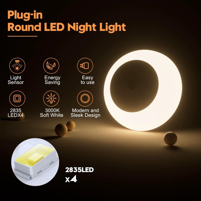 Alt view image 2 of 7 - Ankei Night Light, Night Lights Plug into Wall, Dusk to Dawn Sensor Warm White Led Night Light 0.5W, 2 Pack Nightlight for Adults, Bedroom, Bathroom, Hallway, Kitchen