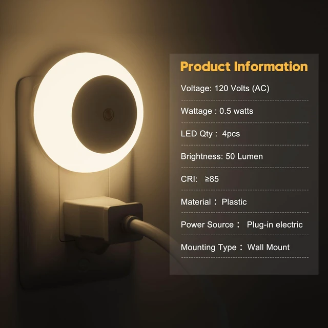Alt view image 4 of 7 - Ankei Night Light, Night Lights Plug into Wall, Dusk to Dawn Sensor Warm White Led Night Light 0.5W, 2 Pack Nightlight for Adults, Bedroom, Bathroom, Hallway, Kitchen