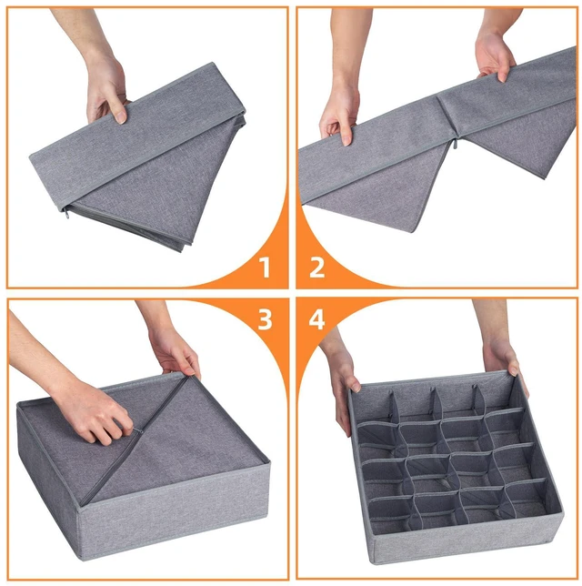 Alt view image 6 of 7 - Ankei 1 Pack Sock Underwear Drawer Organizer Dividers, 24 Cell Fabric Foldable Dresser Organizer for Closet Organizers and Storage Boxes for Organizing Socks, Underwear, Gray