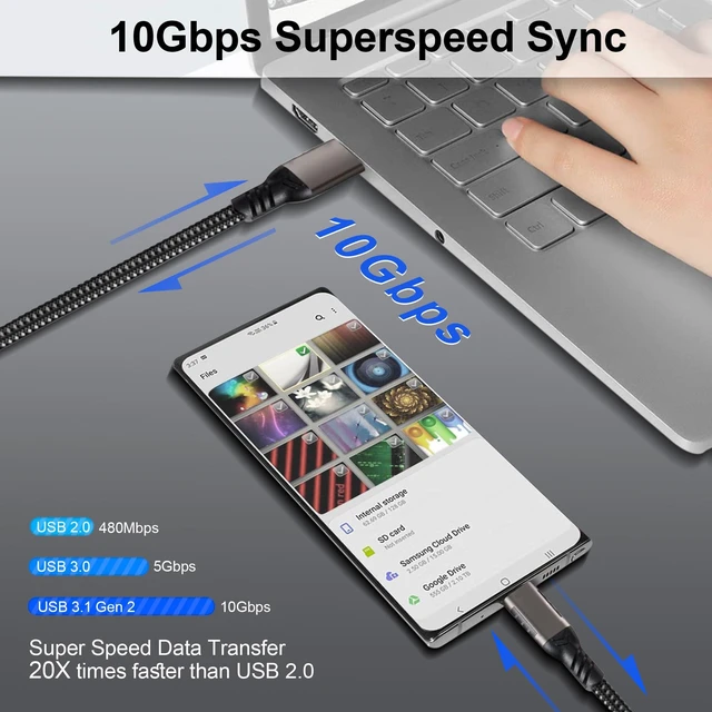 Alt view image 4 of 6 - USB C Cable 6.6ft,USB-A to USB-C Cable 10Gbps,USB 3.2 Cord,1 Pack | 60W Fast Charging Cable, 10 Gbps Data Transfer, Android Auto USB Cord for Samsung Galaxy S25/S24, iPhone 17/16, Braided