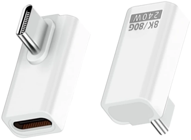 Main image of 90 Degree USB C Adapter 80Gbps, 240W USB C 90 Degree Adapter Thunderbolt 5 Right Angle Type C Extender Coupler Connector for MacBook, Laptop, Tablet, VR, Camera, Smartphone, (White 2pack)