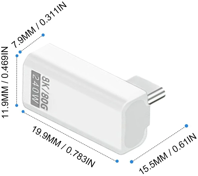 Alt view image 7 of 7 - 90 Degree USB C Adapter 80Gbps, 240W USB C 90 Degree Adapter Thunderbolt 5 Right Angle Type C Extender Coupler Connector for MacBook, Laptop, Tablet, VR, Camera, Smartphone, (White 2pack)