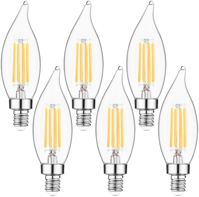 Main image of E12 Candelabra LED Bulbs Dimmable, 60W Equivalent CA10 Chandelier Light Bulbs, 2700K Soft White Candle Bulbs for Chandeliers, Ceiling Fan, Pendant Light, 6 Pack