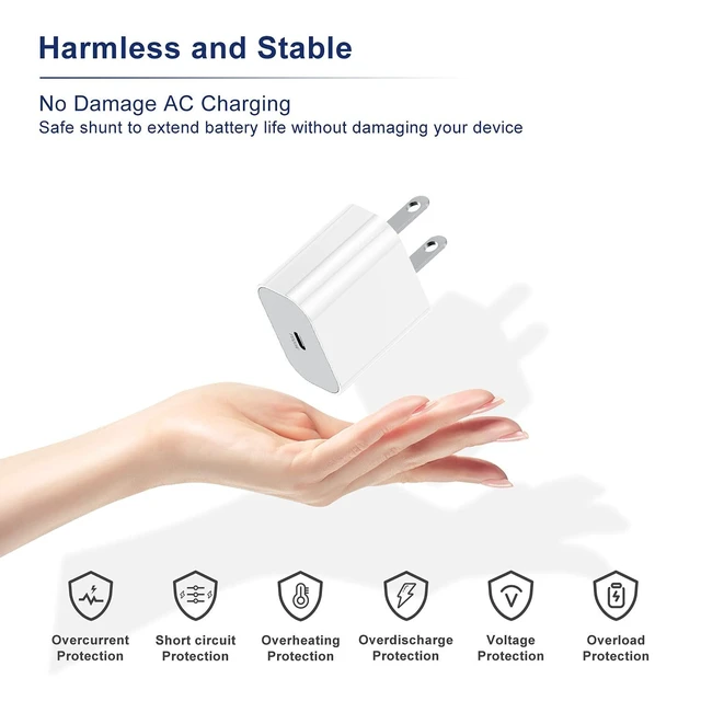 Alt view image 5 of 7 - NEW for Phone 16 15 Charger and 6ft Type C to C Cable Cord Long,20W USB C Fast Charging Block Plug for Phone 16 Pro Max/16/15 Pro Max/15 Plus/15/iPad Air/Mini/AirPods/Power Adapter