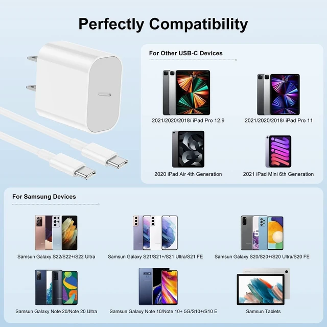 Alt view image 7 of 7 - NEW for Phone 16 15 Charger and 6ft Type C to C Cable Cord Long,20W USB C Fast Charging Block Plug for Phone 16 Pro Max/16/15 Pro Max/15 Plus/15/iPad Air/Mini/AirPods/Power Adapter