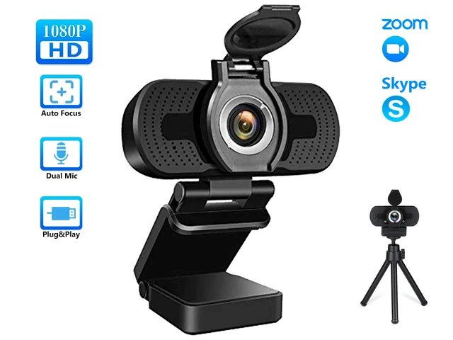 Alt view image 6 of 6 - 1080P webcam for PC, full HD computer camera with cover, USB web cam with microphone, cover, expandable tripod, streaming camera for Skype, Streaming, teleconference etc.