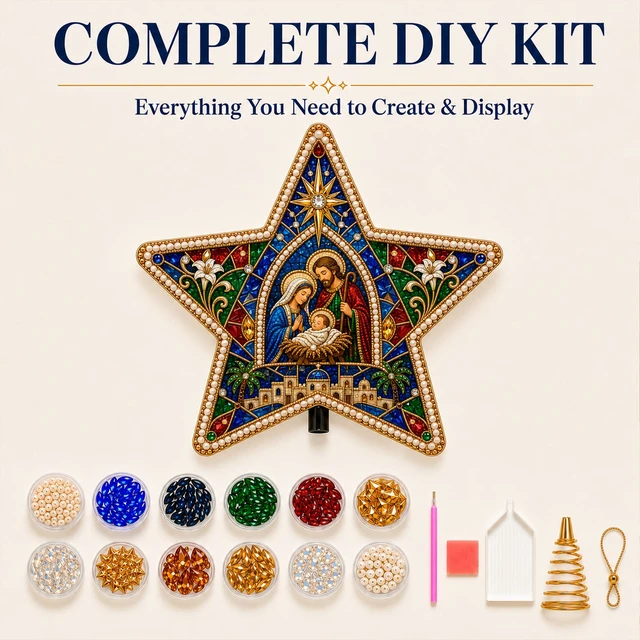 Alt view image 3 of 6 - Christian Pearl Diamond Art Christmas Tree Topper Kit 8inStyle 1 | Christian Xmas Star Ornament Tree Topper Decor, DIY Pearl Diamond Dots Bead Painting Craft Kit for Beginners and Adults