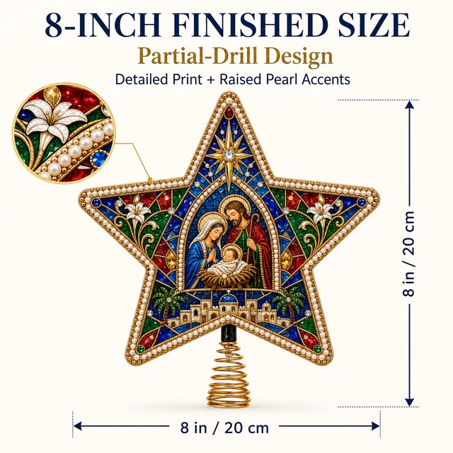 Alt view image 4 of 6 - Christian Pearl Diamond Art Christmas Tree Topper Kit 8inStyle 1 | Christian Xmas Star Ornament Tree Topper Decor, DIY Pearl Diamond Dots Bead Painting Craft Kit for Beginners and Adults