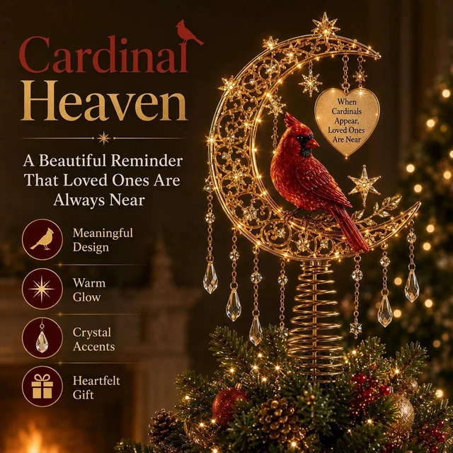 Alt view image 4 of 7 - Lighted Memorial Christmas Tree Topper Collection, Angel, Cardinal & Reindeer Designs with Warm Glow and Crystal-Inspired Accents, for FamilyAngel's Christmas Moon