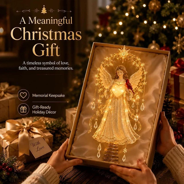 Alt view image 6 of 7 - Lighted Memorial Christmas Tree Topper Collection, Angel, Cardinal & Reindeer Designs with Warm Glow and Crystal-Inspired Accents, for FamilyAngel's Christmas Moon