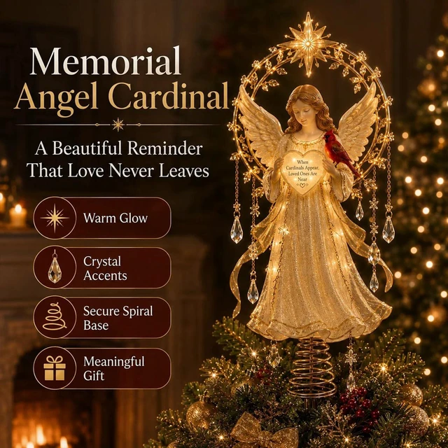 Alt view image 5 of 7 - Lighted Memorial Christmas Tree Topper Collection, Angel, Cardinal & Reindeer Designs with Warm Glow and Crystal-Inspired Accents, for FamilyAngel's Christmas Moon