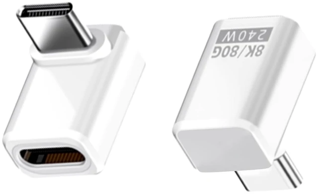 Main image of Danfetsoy USB C 90 Degree Adapter 80Gbps, White 90 Degree USB C Adapter 240W, Up Down Angle Male to Female Type C Extender Thunderbolt 5 Connector 8K@60Hz Video for MacBook, Laptop, Tablet, 2pack